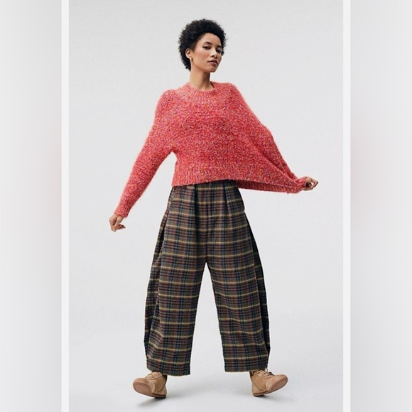 Free People Sweaters - NWT Free People Stardust Pullover Sweater L Red Fuzzy Cropped Mock Neck Cozy Boh